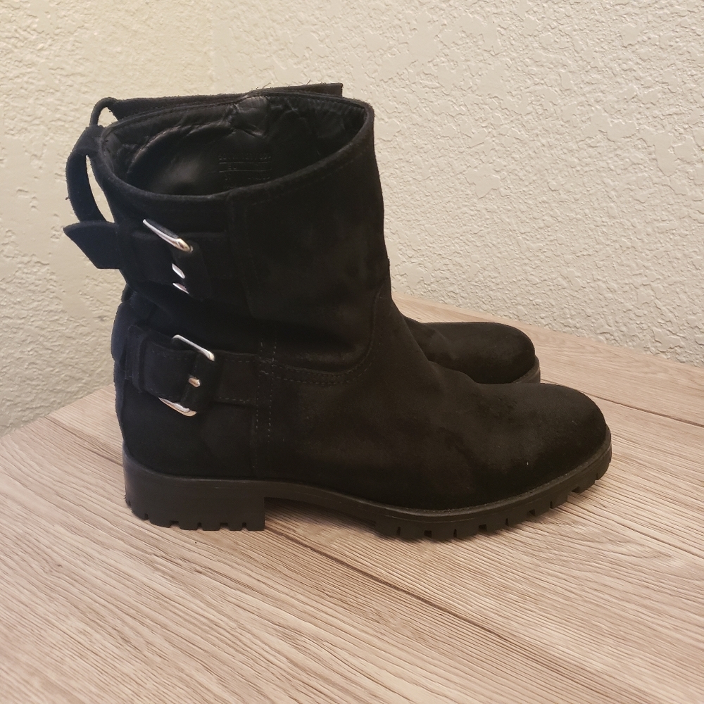 Massimo Dutti Black Suede Moto Boots